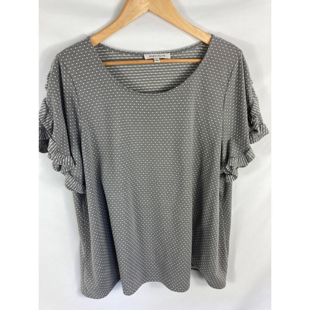 Rose + Olive Patterned Ruffle Sleeve Blouse Size 2X